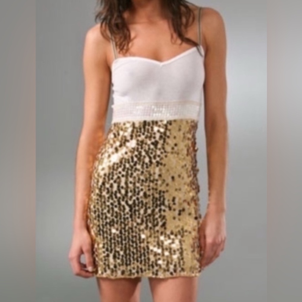 Free People Paillette Dress Gold Cream Sequin Stretch